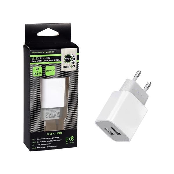 FINISH LINE hišni polnilec 220V 2 x usb, 2.1A